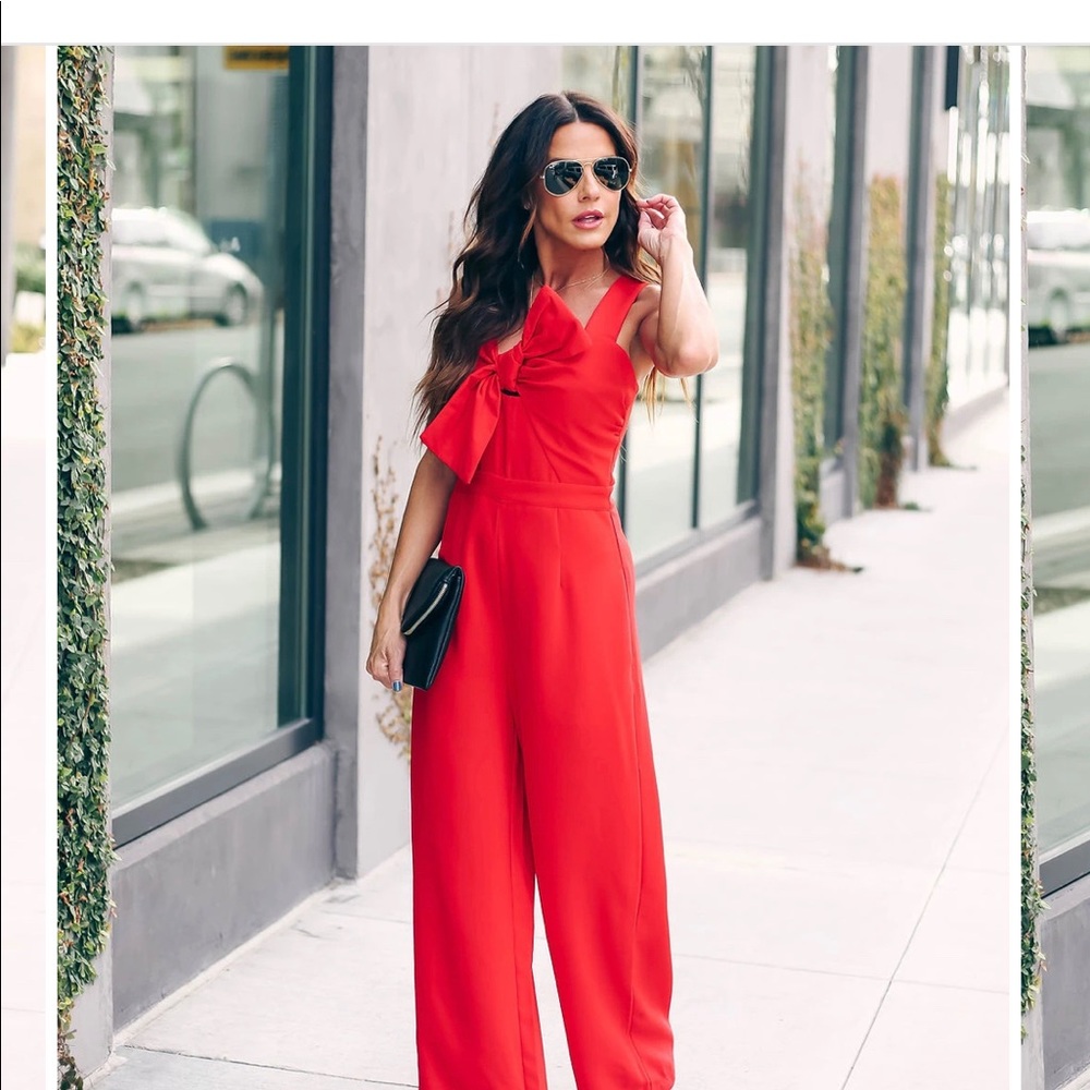 COPY ❤️ Red Bow Jumpsuit /Vici, Size Small, Holiday Cocktail 🍸 Party, NWT - Picture 8 of 16
